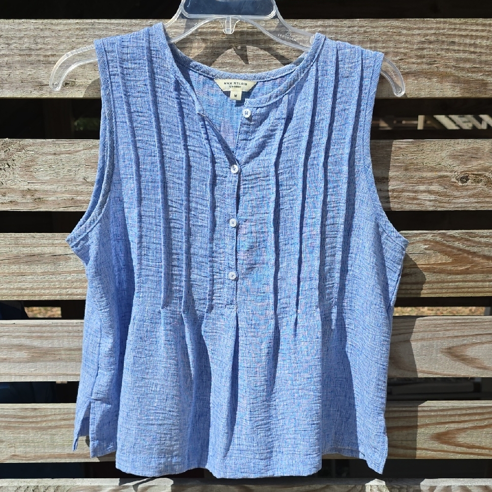 Max Studio Textured Blue Button-Up Blouse